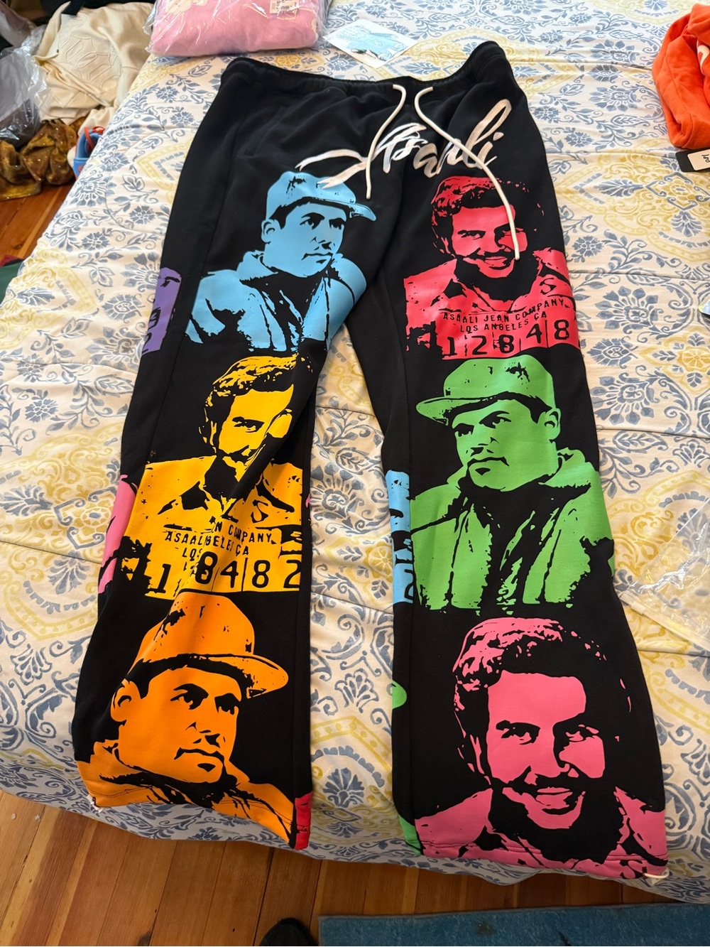 Asaali Black Pop-Art Face Print Joggers with Multicolor Panels